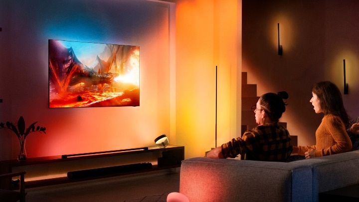 Demo Philips Hue sync to Ambilight 4k TV (Full immersion TV) 