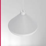 A white dome-shaped pendant light with a subtle texture, suspended from a white cable.